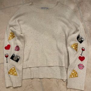 Wildfox Cream Sweater with Colorful “Girl’s Night” Patches